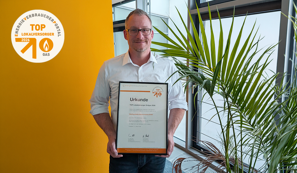 Ausgezeichnet: TOP-Lokalversorger 2026 - Oberhessen-Gas