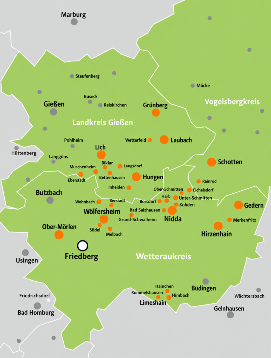 Vertriebsgebiet der Oberhessen-Gas