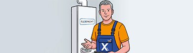 Mann steht neben einer Gastherme