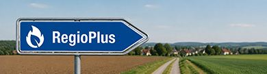 Blaues Schild mit „RegioPlus“