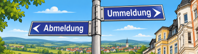 Schild zur An- und Abmeldung sowie Ummeldung